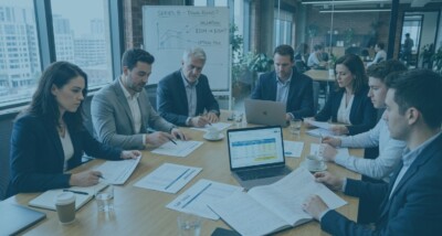 Founders and investors reviewing a down round funding term sheet Down round funding cap table and shareholder dilution review Start-up founders reviewing investor rights and dilution in a down round